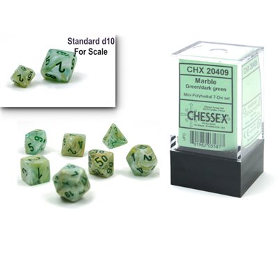 Chessex chx20409: Mini Polyhedral 7-Die Set: Marble: Green/Dark Green | Pandora's Boox