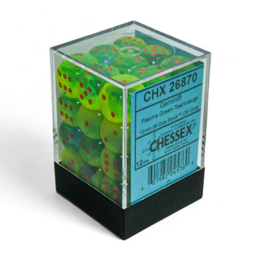 Chessex D6 Dice Gemini: 36D6 Plasma Green-teal/Orange CHX26870