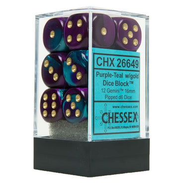 Chessex 12D6 Dice Gemini Purple-Teal/Gold CHX26649