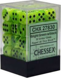Chessex D6 Dice Vortex: 36D6 Bright Green/Black CHX27830