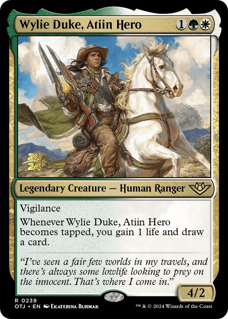 Wylie Duke, Atiin Hero [Outlaws of Thunder Junction Prerelease Promos] | Pandora's Boox