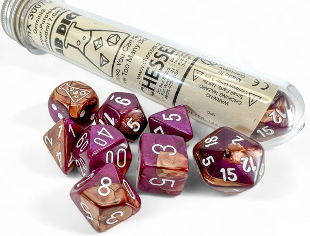 Chessex Lab Dice (8pc) CHX30071 Gemini Copper-purple/white
