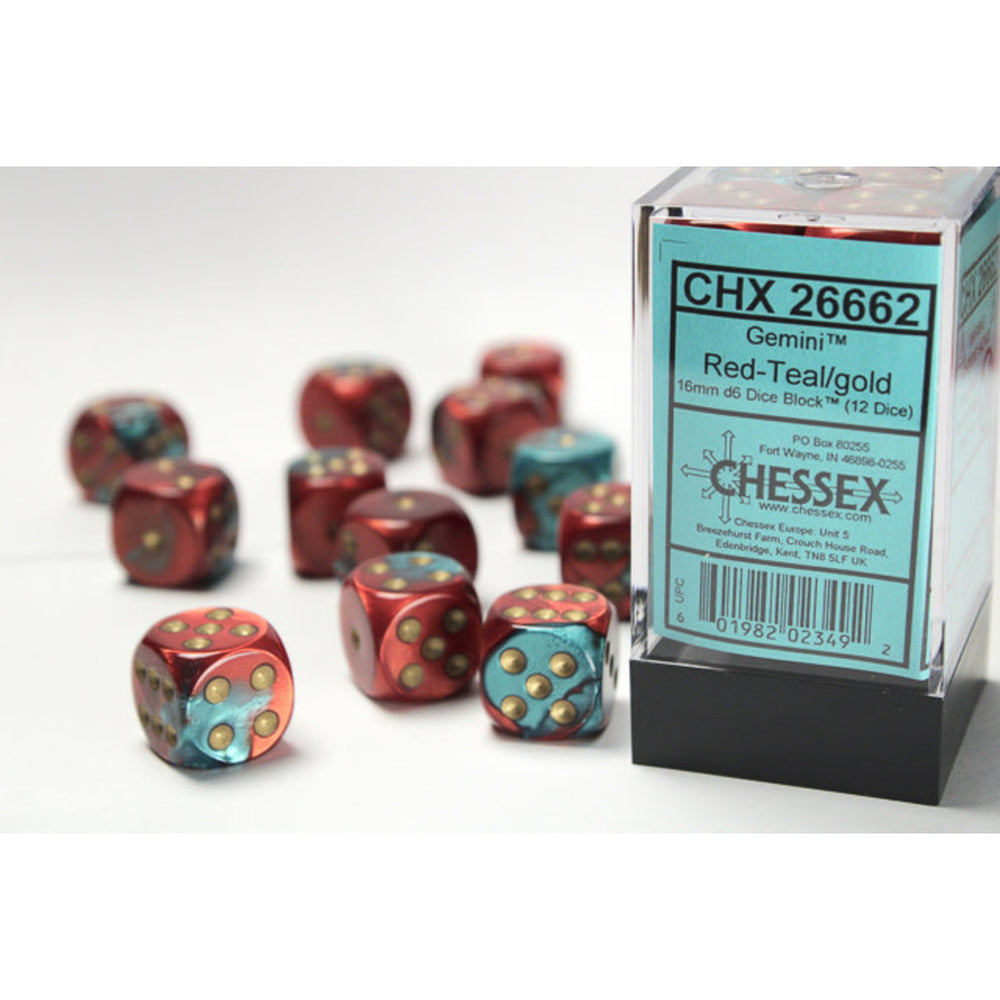 16mm 6-sided Dice Gemini Red-Teal/gold CHX26662