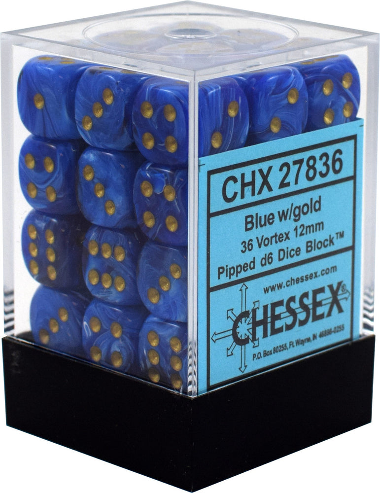 Chessex D6 Dice Vortex: 36D6 Blue/Gold CHX27836