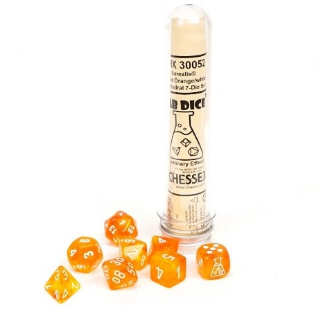 Chessex Lab Dice (8pc) Borealis Blood Orange / White Chx30052 | Pandora's Boox