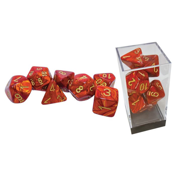 Chessex Dice (7pc) Chx22414 Scarab Scarlet/gold