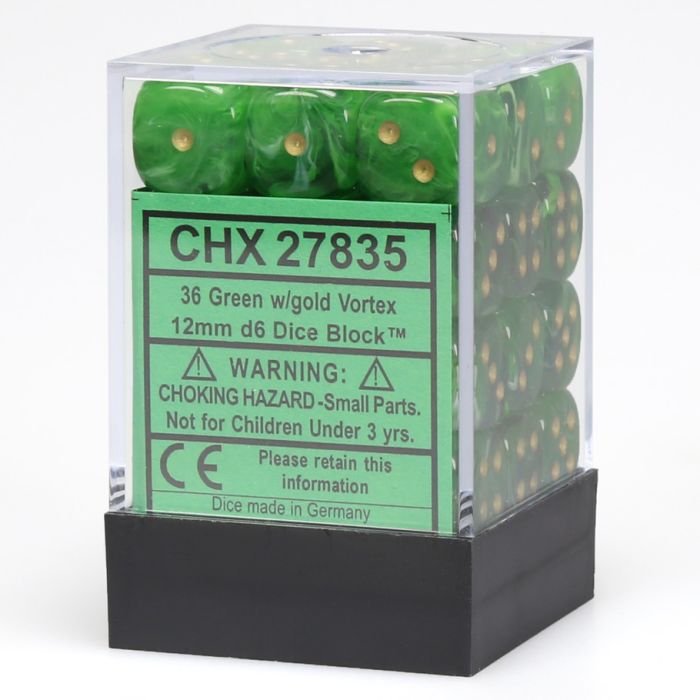 Chessex D6 Dice Vortex: 36D6 Green/Gold CHX27835