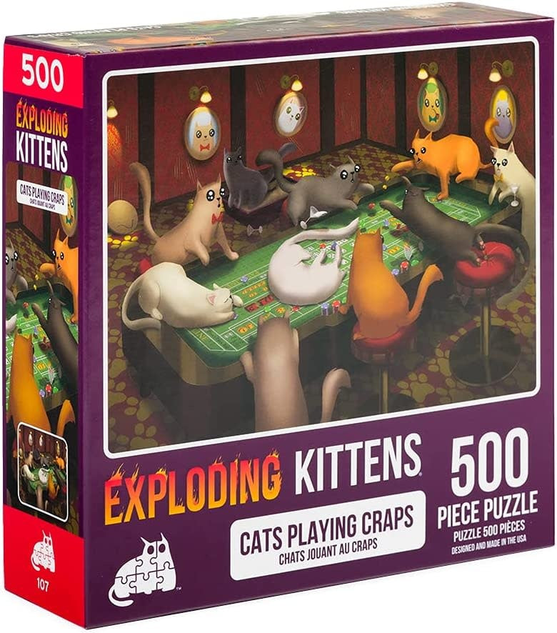 Exploding Kittens, Cats Playing Craps 500 Piece Jigsaw Puzzle | Pandora's Boox
