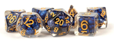 16mm Resin Poly Dice Pearl Royal Blue w/Gold Dice Set