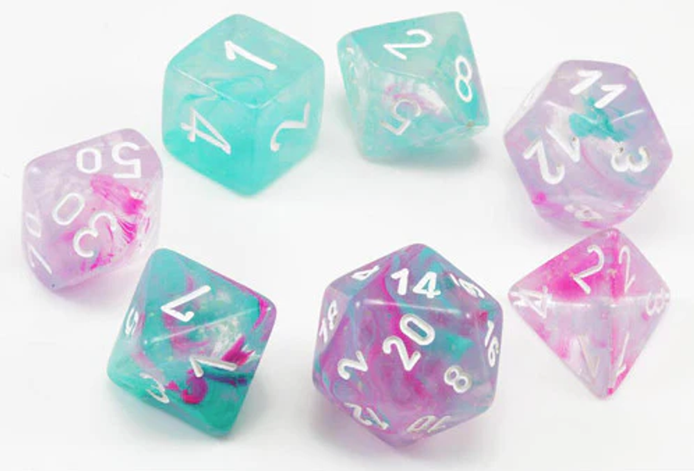 Chessex chx20545: Mini Polyhedral 7-Die Set Nebula Wisteria/white