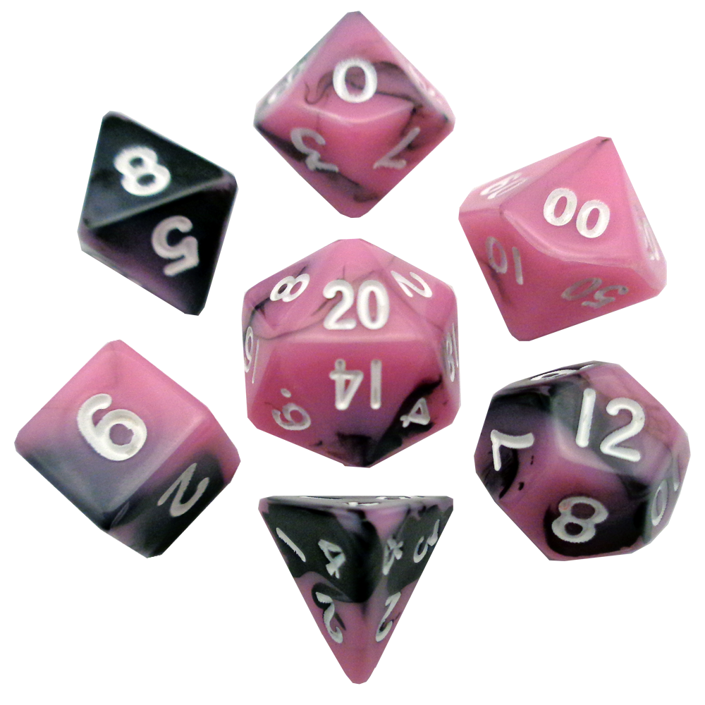 Mini Polyhedral Dice Set Pink/Black w/white | Pandora's Boox