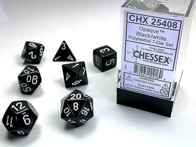 Chessex Dice (7pc) CHX25408 Opaque Black/White