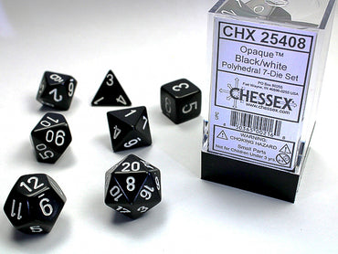 Chessex Dice (7pc) CHX25408 Opaque Black/White