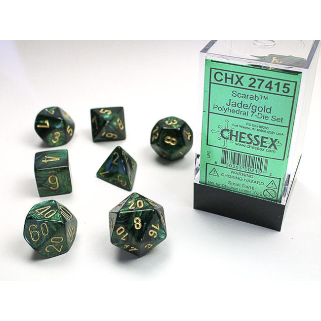 Chessex Dice (7pc) Vortex bright Green/black CHX27415 | Pandora's Boox