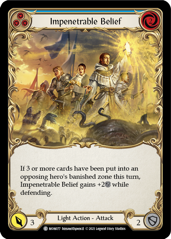 Impenetrable Belief (Blue) (Rainbow Foil) [MON077-RF] 1st Edition Rainbow Foil