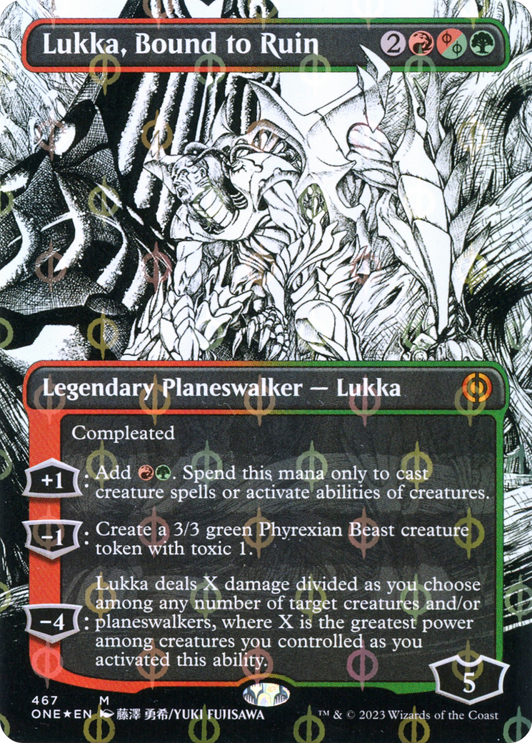 Lukka, Bound to Ruin (Borderless Manga Step-and-Compleat Foil) [Phyrexia: All Will Be One] | Pandora's Boox