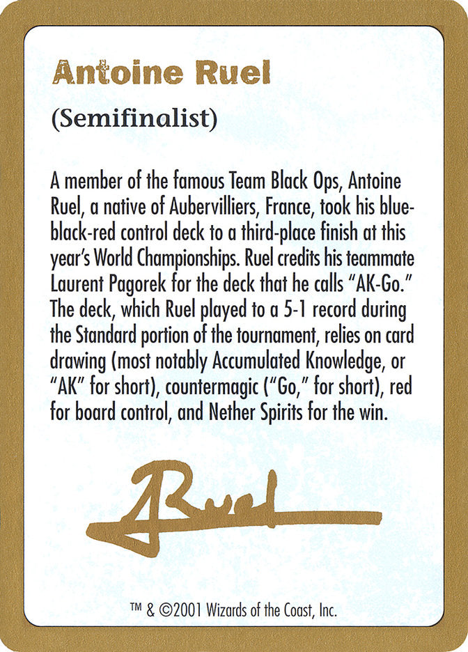 Antoine Ruel Bio [World Championship Decks 2001] | Pandora's Boox