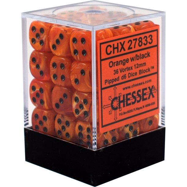 Chessex D6 Dice Vortex: 36D6 Orange/Black CHX27833 | Pandora's Boox