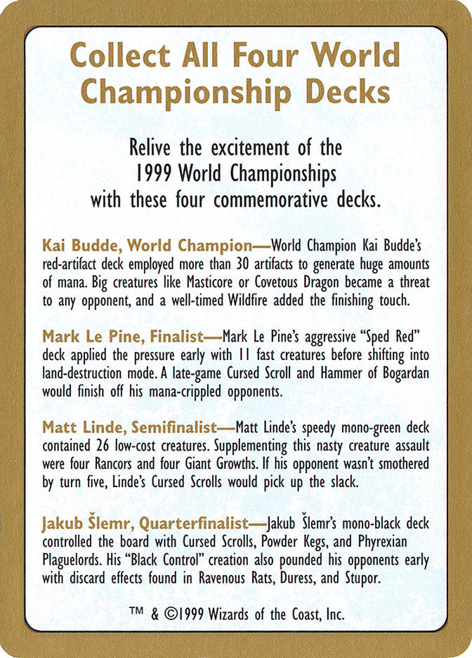 1999 World Championships Ad [World Championship Decks 1999] | Pandora's Boox