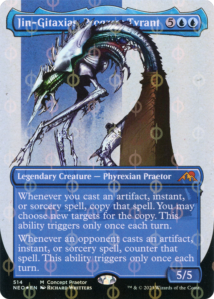 Jin-Gitaxias, Progress Tyrant (Borderless Concept Praetors Step-and-Compleat Foil) [Phyrexia: All Will Be One] | Pandora's Boox