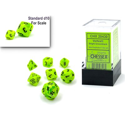 Chessex chx20430: Mini Polyhedral 7-Die Set: Vortex: Bright Green/Black | Pandora's Boox