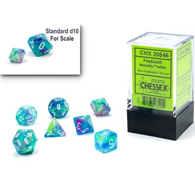 Chessex chx20546: Mini Polyhedral 7-Die Set: Festive: Waterlily/White | Pandora's Boox