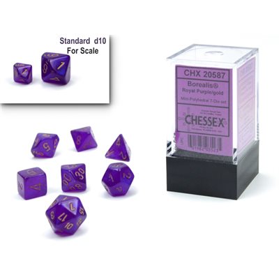 Chessex chx20587: Mini Polyhedral 7-Die Set: Borealis: Purple/Gold Luminary | Pandora's Boox