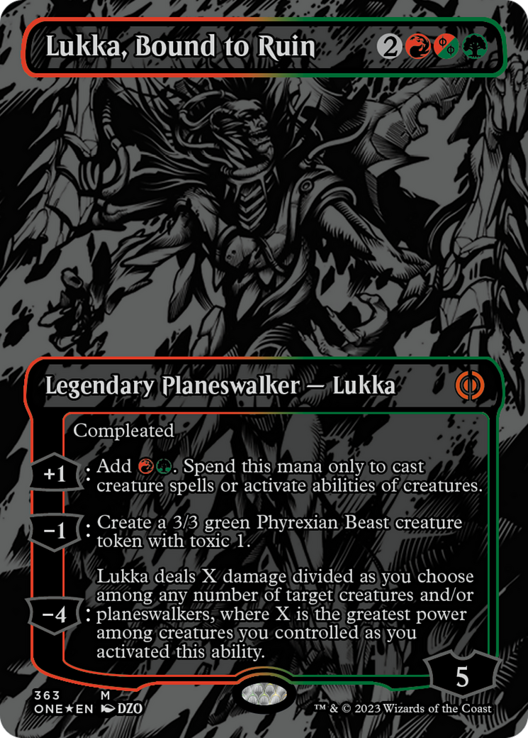 Lukka, Bound to Ruin (Oil Slick Raised Foil) [Phyrexia: All Will Be One] | Pandora's Boox