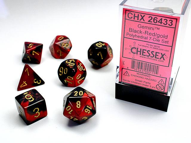 Chessex Dice (7pc) Gemini black-Red/gold CHX26433 | Pandora's Boox