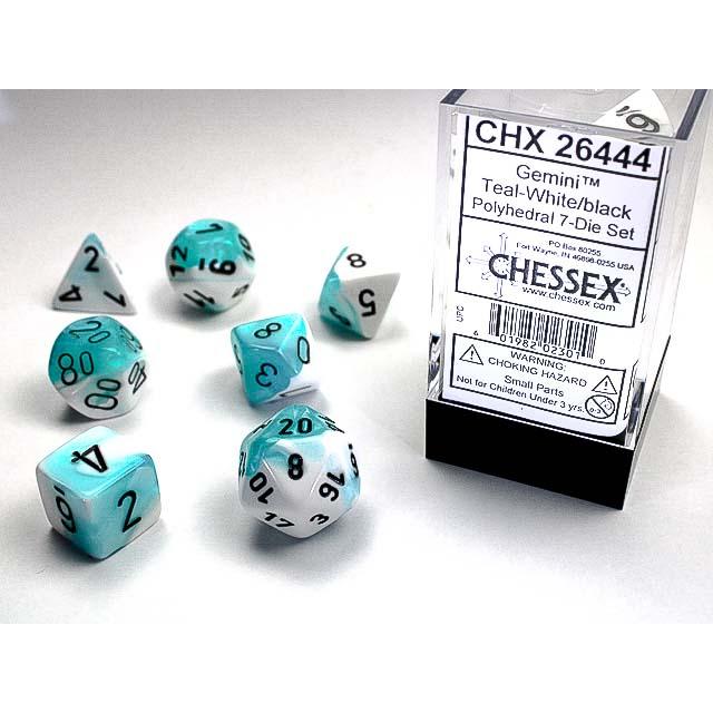 Chessex Dice (7pc) Gemini Teal-White/black CHX26444 | Pandora's Boox
