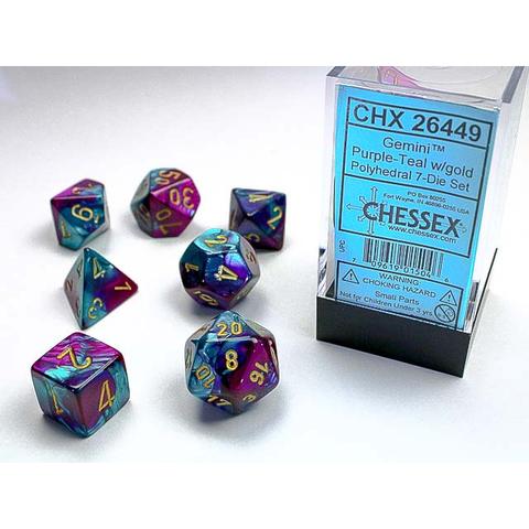 Chessex Dice (7pc) Gemini Purple-Teal/Gold CHX26449 | Pandora's Boox