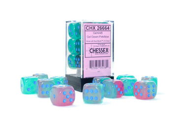 Chessex 12D6 Dice Gemini Gel Green-Pink blue CHX26664