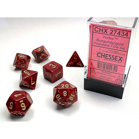 Chessex Dice (7pc) Vortex Burgundy/gold CHX27434 | Pandora's Boox