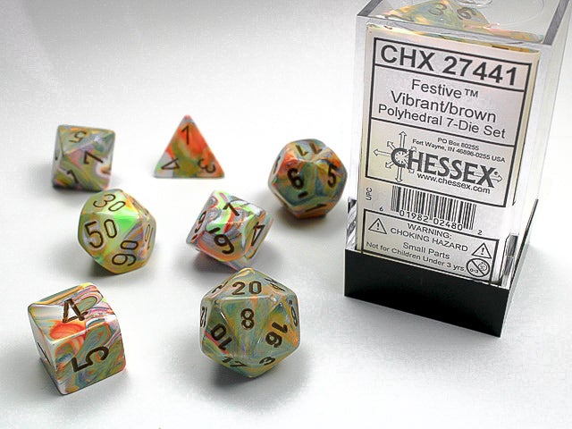 Chessex Dice (7pc) Festive Vibrant/brown CHX27441 | Pandora's Boox