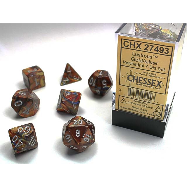 Chessex Dice (7pc) Lusrous Gold/silver chx27493 | Pandora's Boox