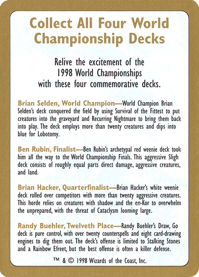 1998 World Championships Ad [World Championship Decks 1998] | Pandora's Boox