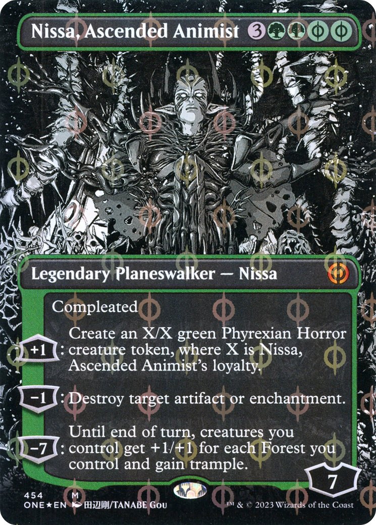 Nissa, Ascended Animist (Borderless Manga Step-and-Compleat Foil) [Phyrexia: All Will Be One] | Pandora's Boox