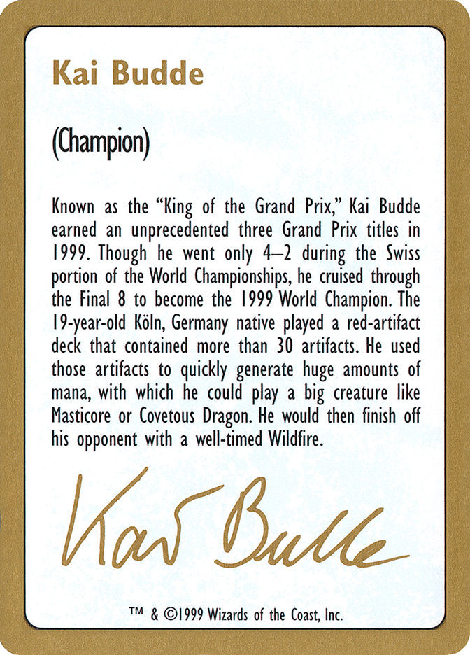 Kai Budde Bio [World Championship Decks 1999] | Pandora's Boox