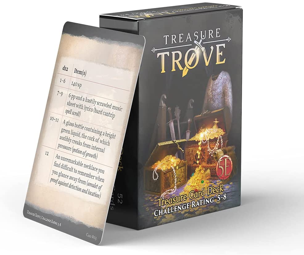 Treasure Trove CR 5-8 treasure card deck 5e compatible | Pandora's Boox