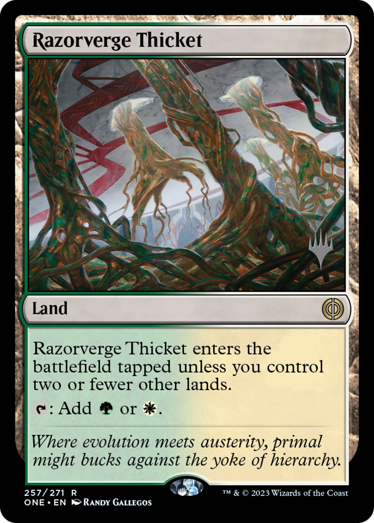 Razorverge Thicket (Promo Pack) [Phyrexia: All Will Be One Promos] | Pandora's Boox