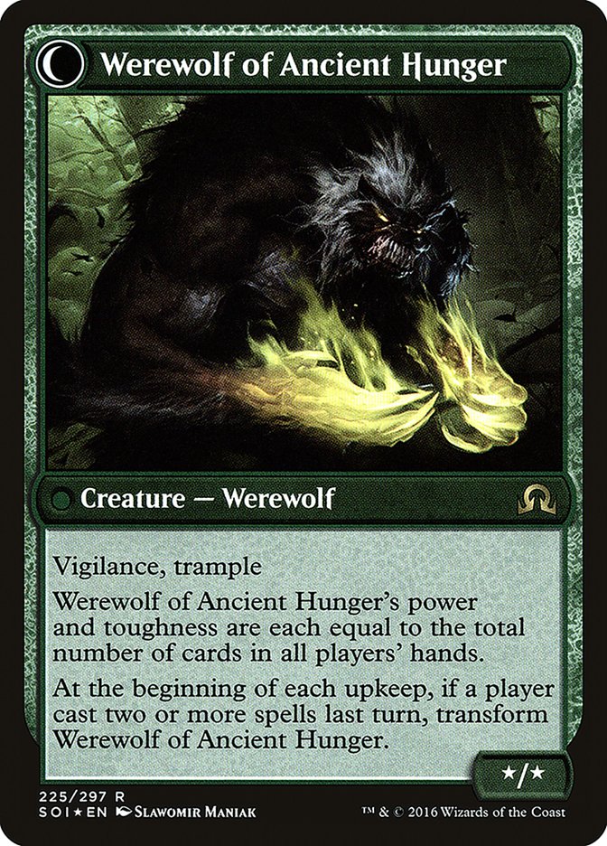 Sage of Ancient Lore // Werewolf of Ancient Hunger [Shadows over Innistrad Prerelease Promos] | Pandora's Boox