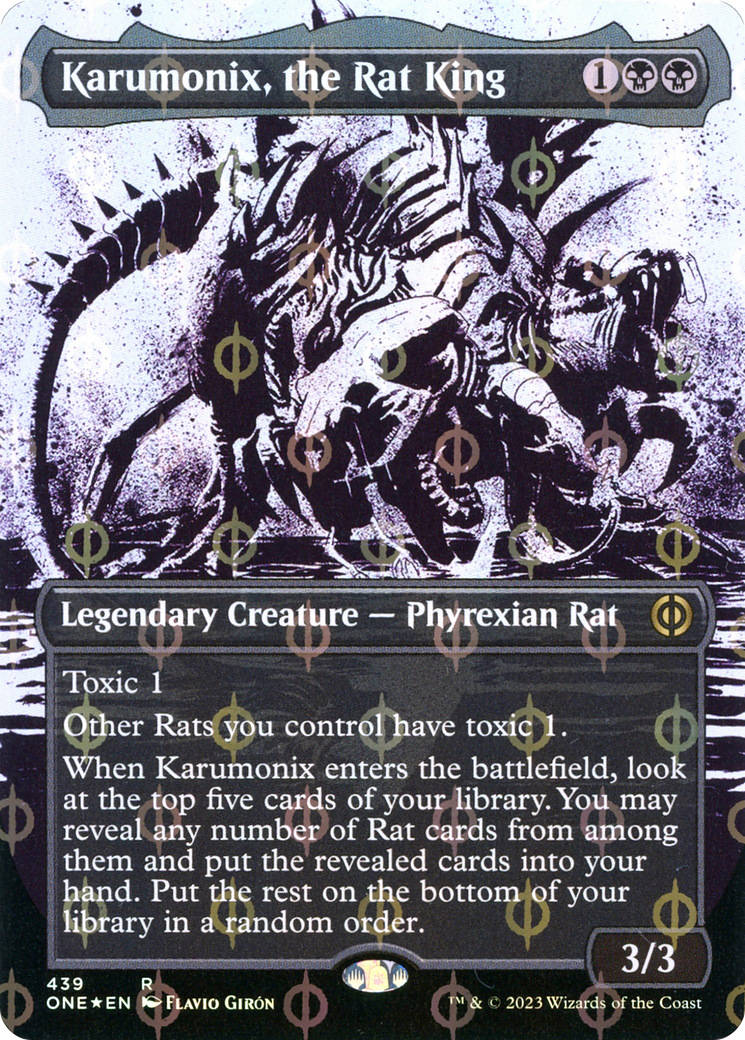 Karumonix, the Rat King (Borderless Ichor Step-and-Compleat Foil) [Phyrexia: All Will Be One] | Pandora's Boox