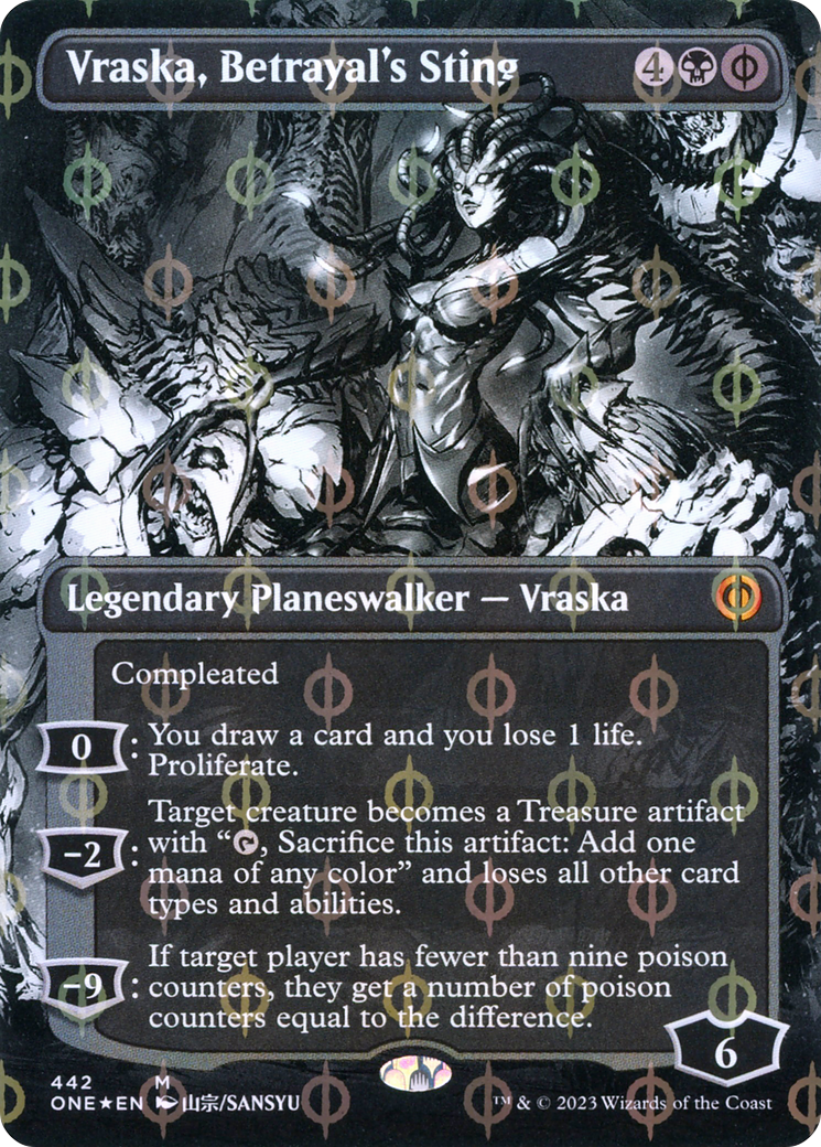 Vraska, Betrayal's Sting (Borderless Manga Step-and-Compleat Foil) [Phyrexia: All Will Be One] | Pandora's Boox