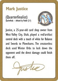 1996 Mark Justice Biography Card [World Championship Decks] | Pandora's Boox