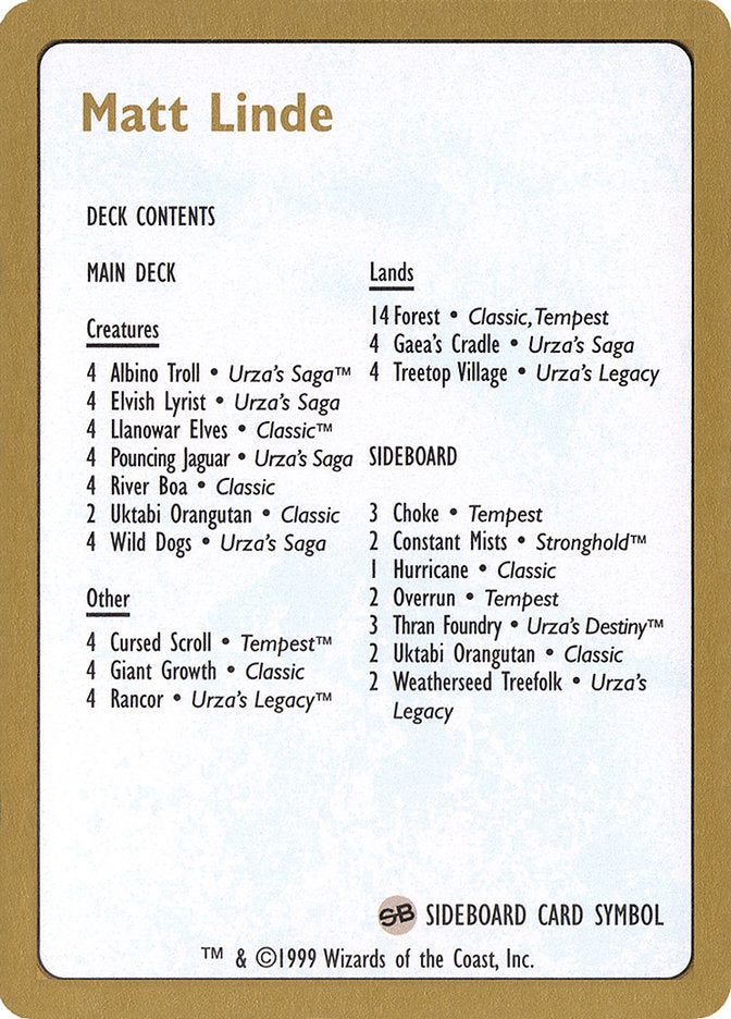 Matt Linde Decklist [World Championship Decks 1999] | Pandora's Boox
