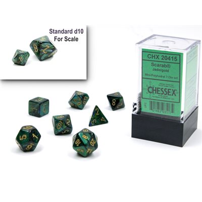 Chessex chx20415: Mini Polyhedral 7-Die Set: Scarab: Jade/Gold | Pandora's Boox