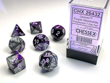 CHx26432 Gemini Purple-Steel w/ white 7pc polyhedral