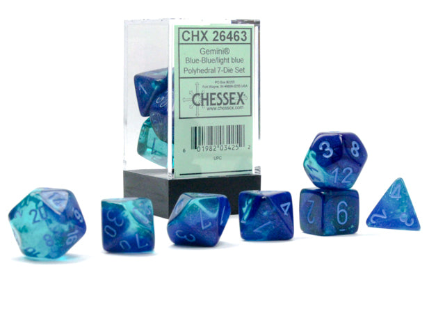 Chessex 7pc Dice Gemini blue-blue/light blue CHX26463 | Pandora's Boox