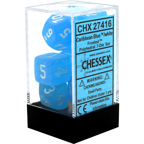 Chessex Dice (7pc) Frosted Caribbean Blue with White CHX27416 | Pandora's Boox