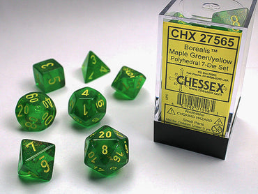 Chessex Dice (7pc) Borealis Maple Green with Yellow CHX27565